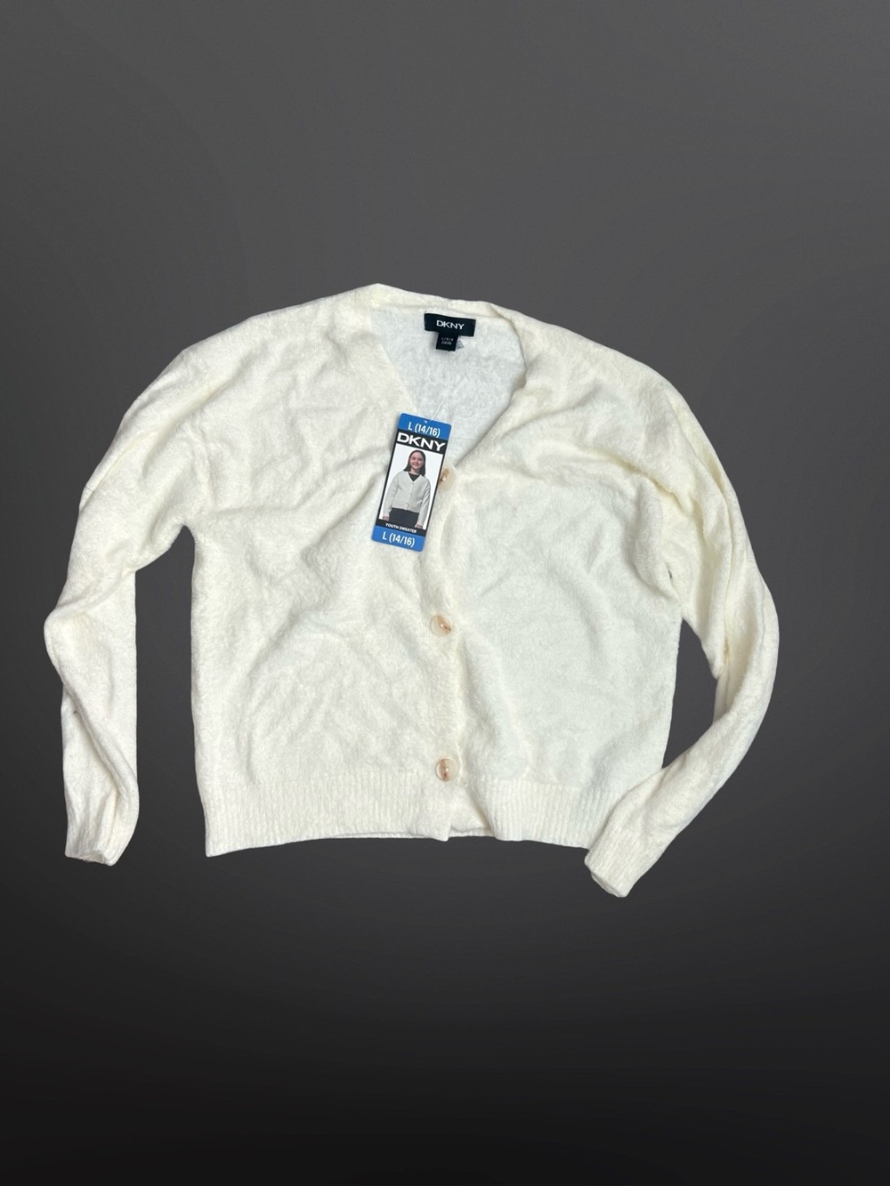 DKNY Youth Cream Button-Front Sweater Cardigan Size Large